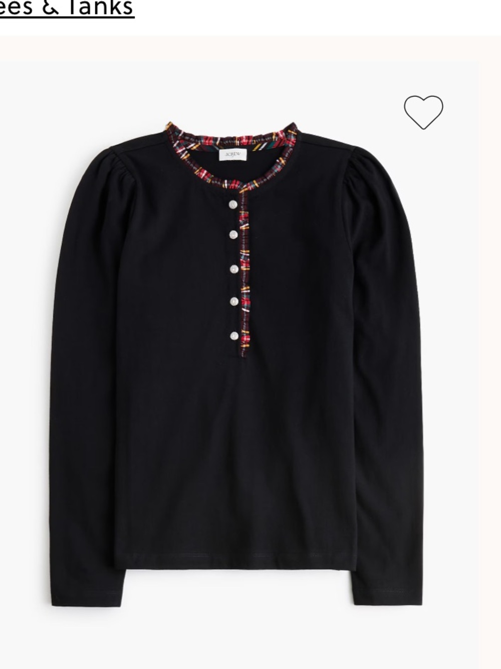 J. Crew NWT‎ Black Long-Sleeve tartan and jewels Henley women’s medium - Picture 2 of 12